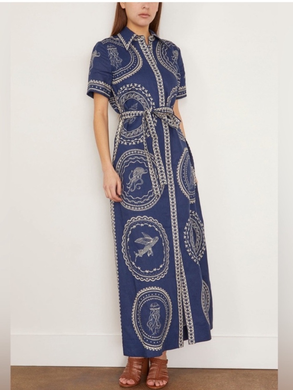 Navy Printed Shirt Maxi Dress Retail 490